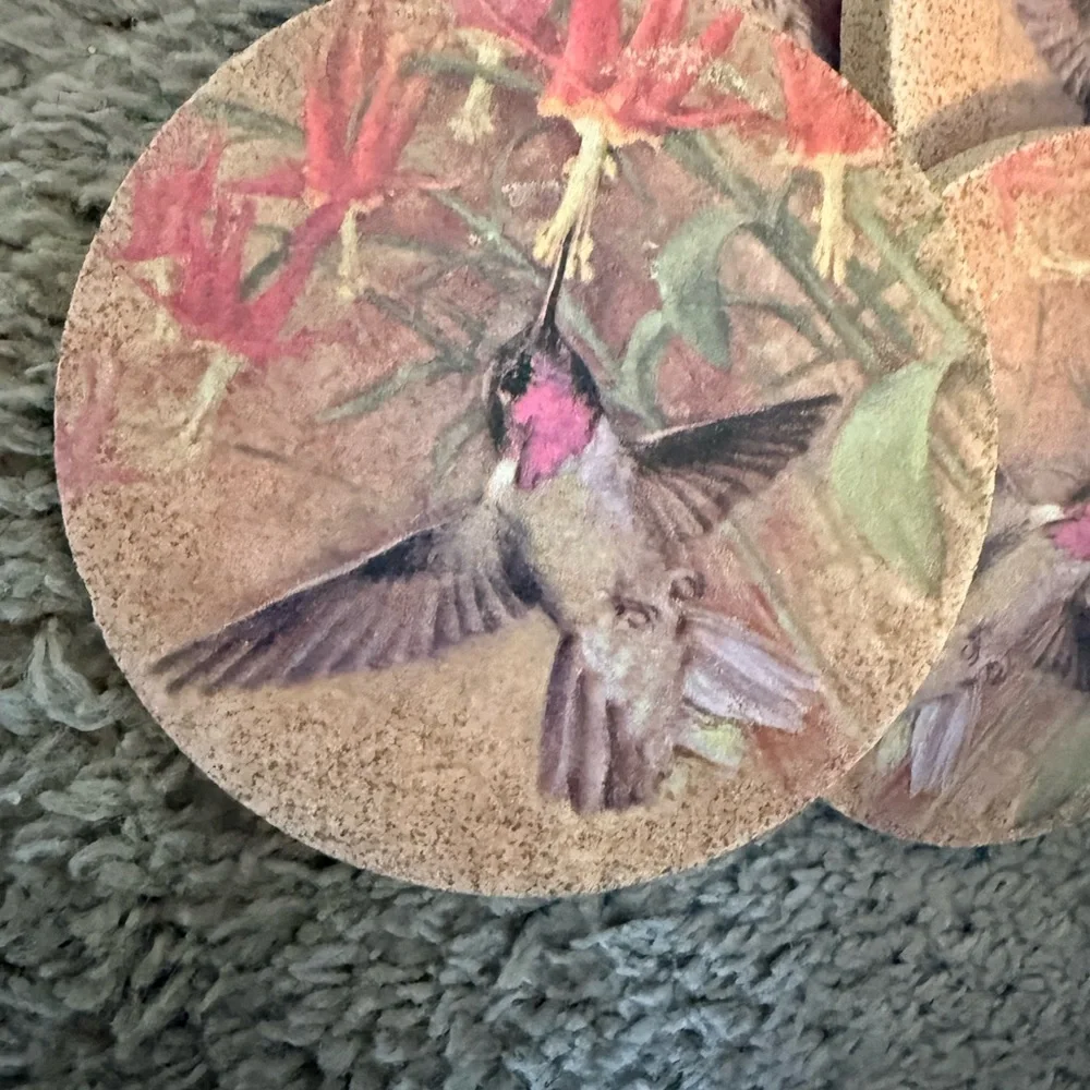 Thirstystone Hummingbird Stone Coaster Set with Pink and Brown Accents- Set of 4